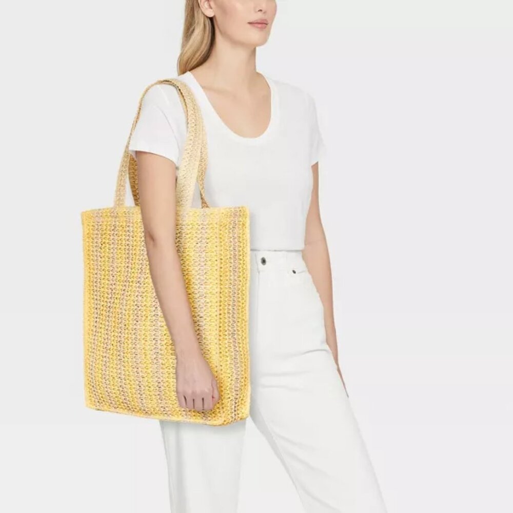 Universal Thread Crochet Tote Handbag | NWT | Stripe Straw Bag | Yellow & Beige